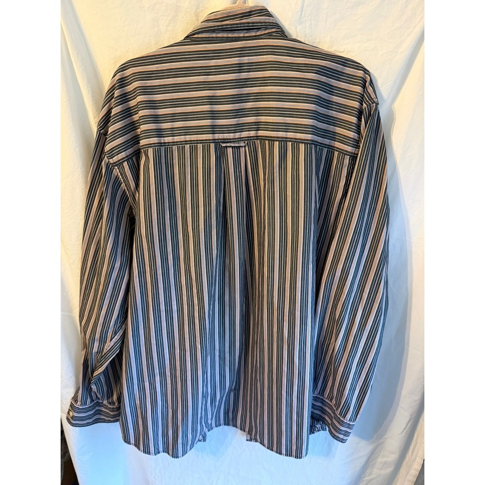 Chaps Mens XL Easy‎ Care Button Down Shirt Long Sleeve Striped Navy Blue Orange - Picture 6 of 6